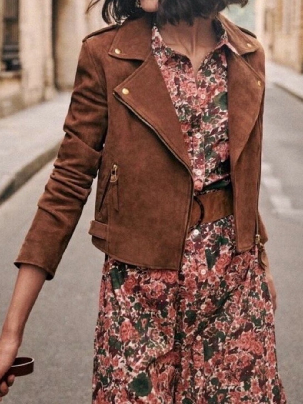 EUC Sezane Zig Jacket Camel Suede Size 12